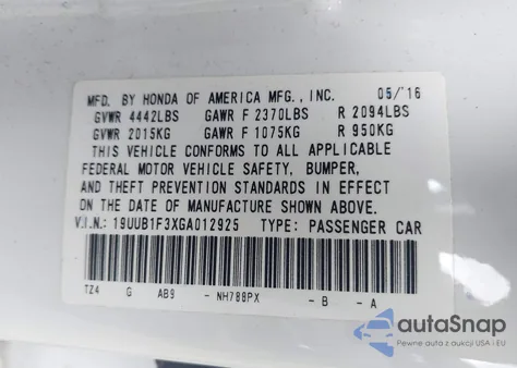 2016 Acura Tlx from USA, damaged, VIN 19UUB1F3XGA012925
